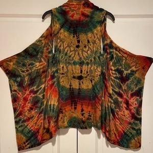 Vintage Tie-dye long open duster vest strong hippie vibes great for festival